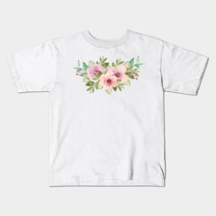 PINK YELLOW THREE FLOWERS WATERCOLOR Kids T-Shirt